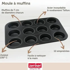 Moule à muffins 12 empreintes 38 x 26 cm Zenker Black Metallic