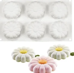 moule de bougie de savon de DIY de Bakeware 3D, 6 Trous Petites Marguerites
