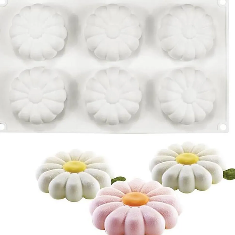 moule de bougie de savon de DIY de Bakeware 3D, 6 Trous Petites Marguerites