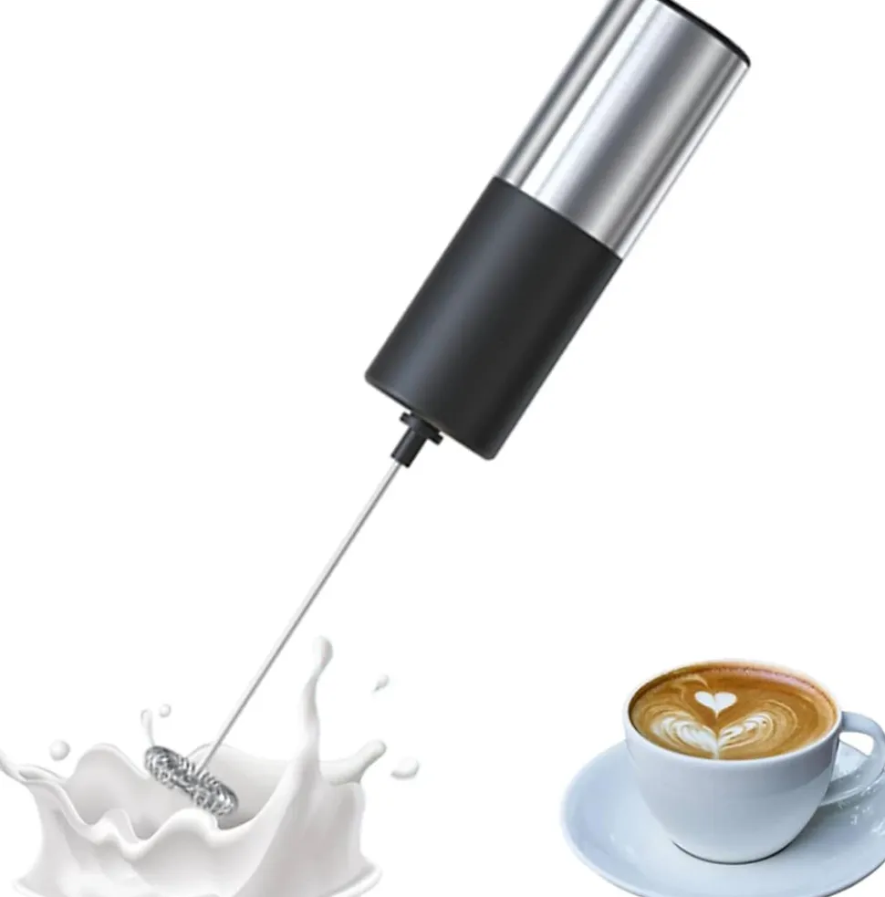 Mousseur à Lait Électrique avec Mini Fouet avec Moteur 14000 RPM gris noir