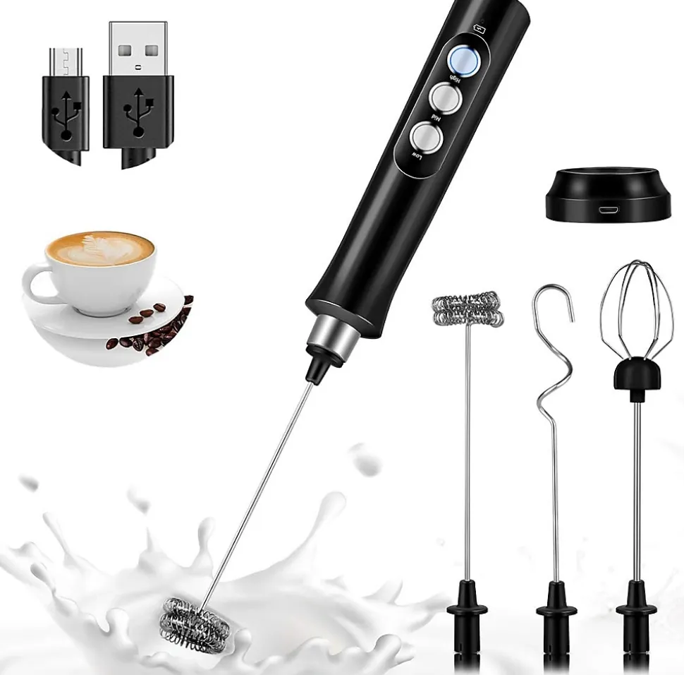 Mousseur à Lait Électrique Rechargeable USB noir