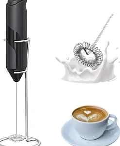 Mousseur à Lait Électrique avec Mini Fouet en Acier Inoxydable noir