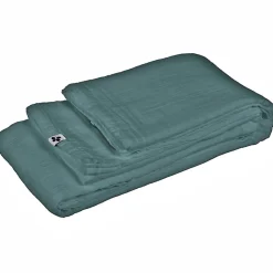 Nappe 150 x 250 cm en double gaze de coton gaufrée bleu canard - PEPA