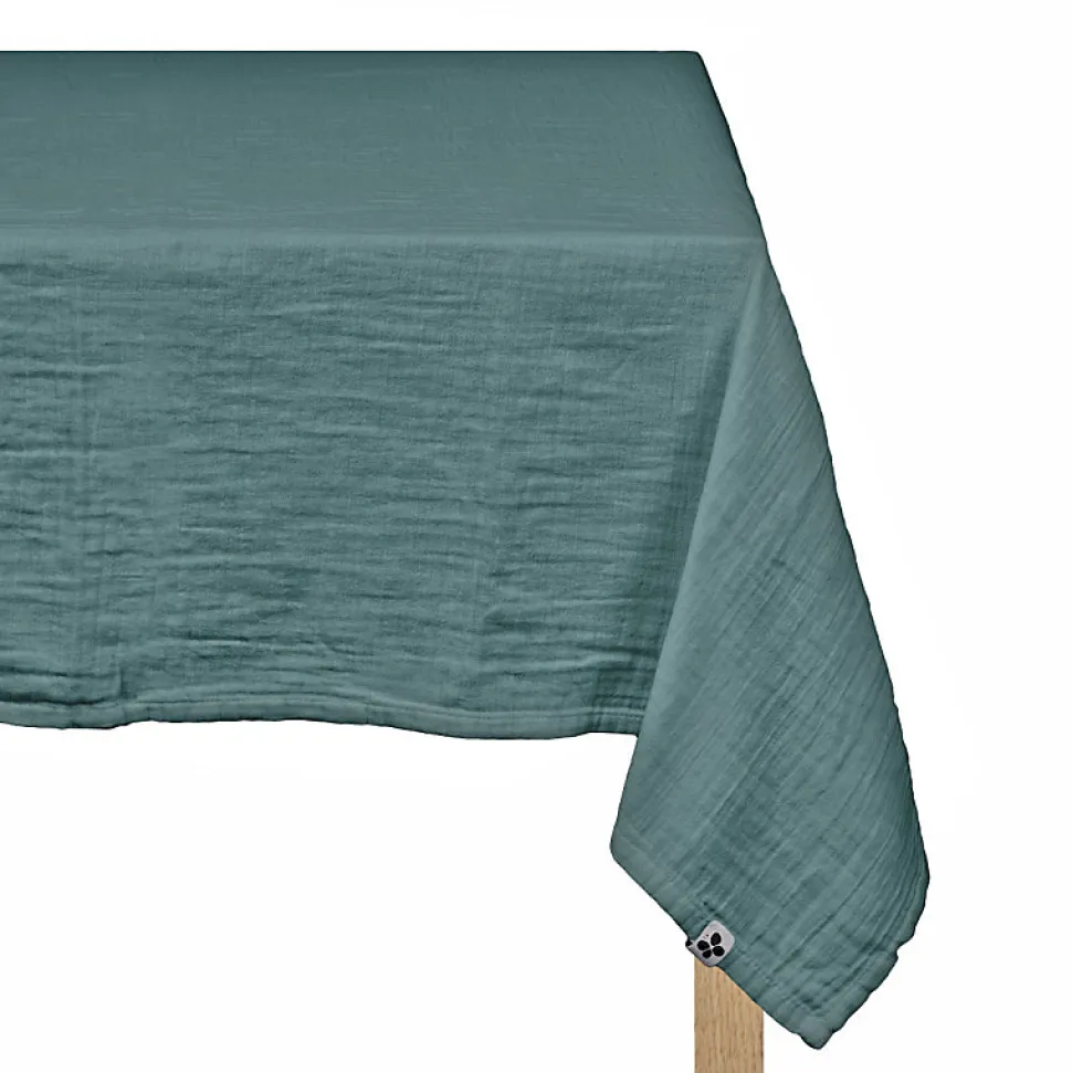 Nappe 150 x 250 cm en double gaze de coton gaufrée bleu canard - PEPA