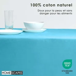 Nappe carrée en 100% coton - bleu - 137 x 137 cm - HOMESCAPES - Lavable en machine