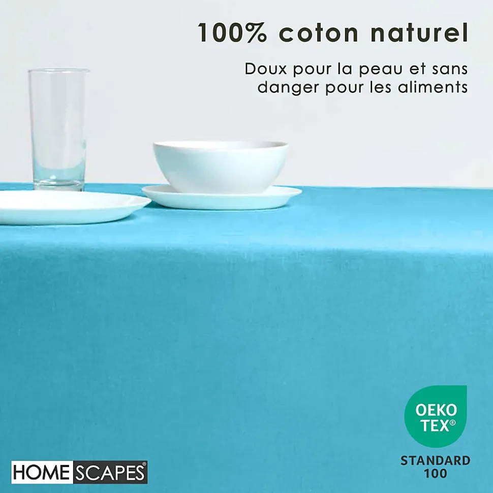 Nappe carrée en 100% coton - bleu - 137 x 137 cm - HOMESCAPES - Lavable en machine