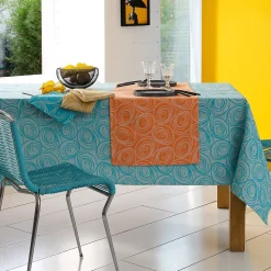 Nappe carrée 175x175 cm Jacquard coton SPIRALE bleu turquoise