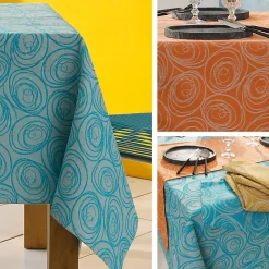 Nappe carrée 175x175 cm Jacquard coton SPIRALE bleu turquoise