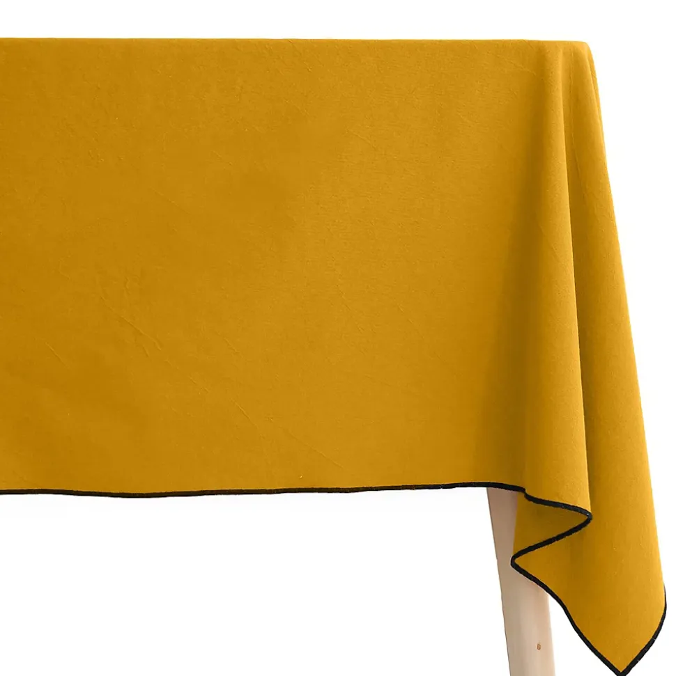 Nappe coton 160x300 cm HONO jaune Curry finition point bourdon