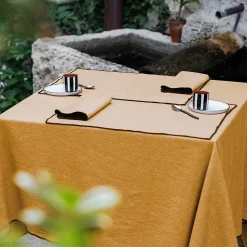 Nappe coton 160x300 cm HONO jaune Curry finition point bourdon