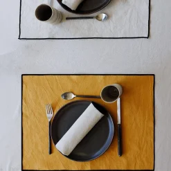 Nappe coton 160x300 cm HONO jaune Curry finition point bourdon