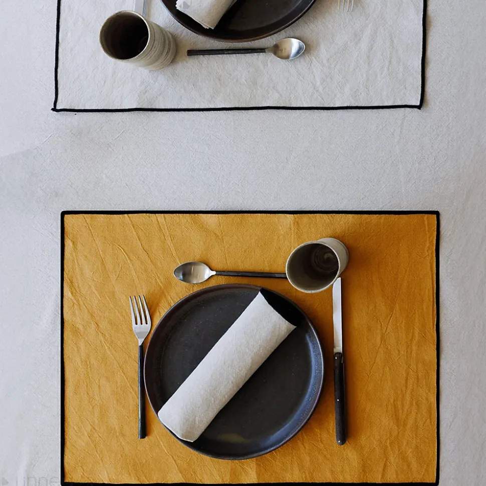 Nappe coton 160x300 cm HONO jaune Curry finition point bourdon