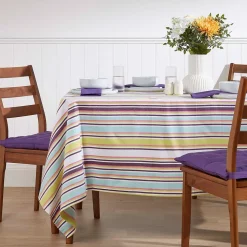 Nappe de table en 100% coton - Rayures osaka vert - 137 x 137 cm - HOMESCAPES - Lavable en machine