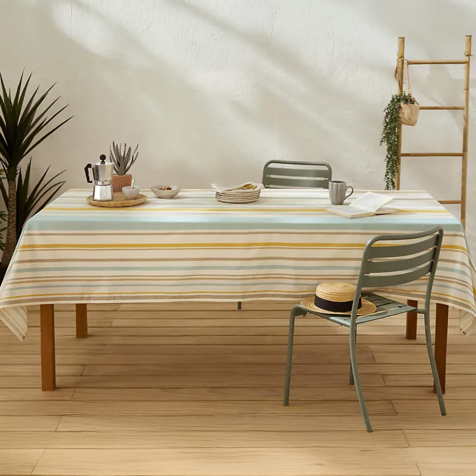 Nappe rectangle 160x200 cm coton ZOÉ beige moutarde