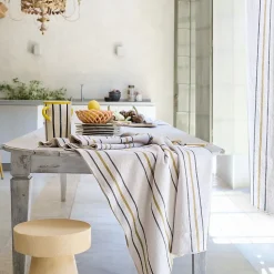 Nappe rectangle 160x250 cm HOSHI en coton fil teint à rayures vert Jasmin