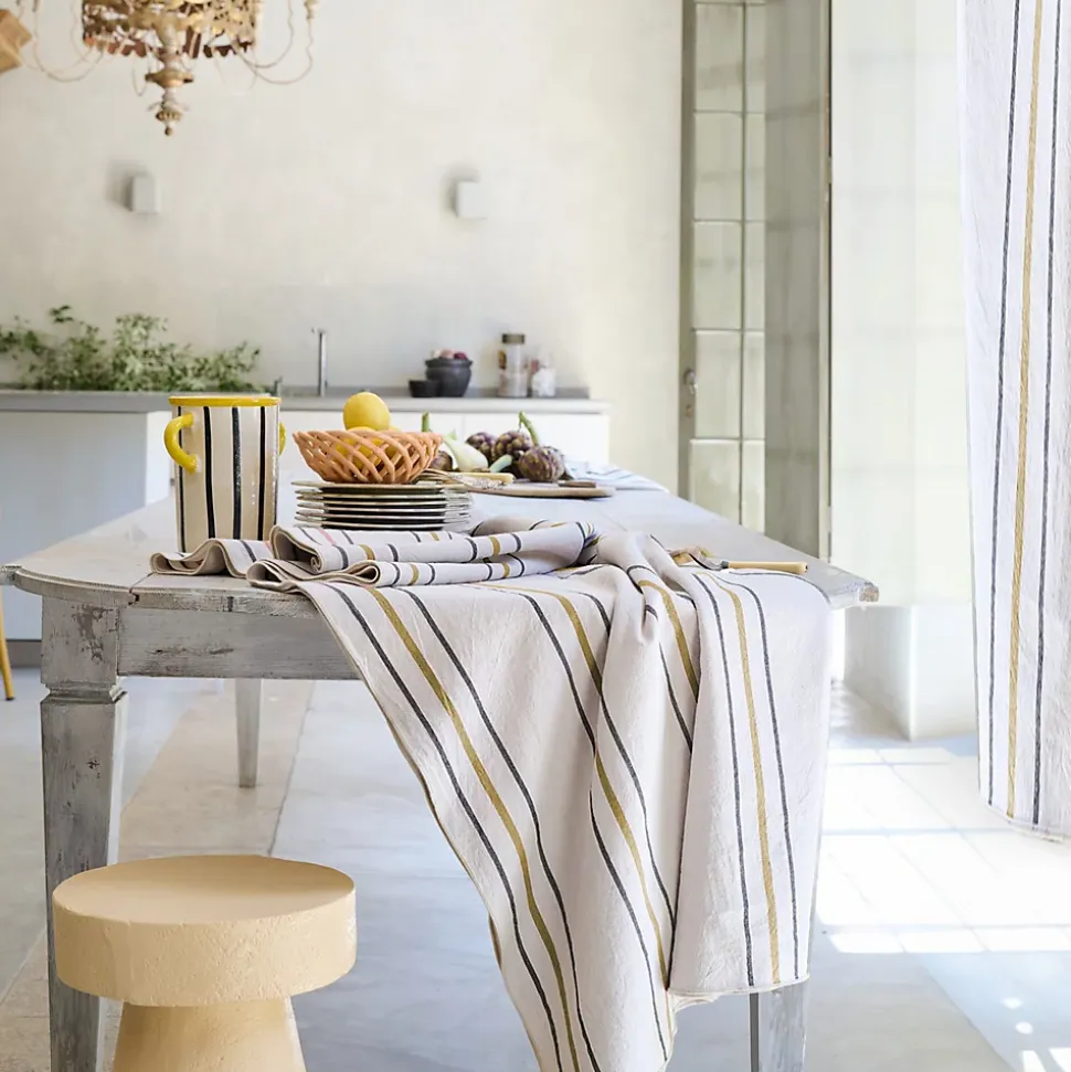 Nappe rectangle 160x250 cm HOSHI en coton fil teint à rayures vert Jasmin