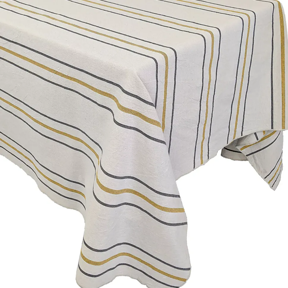 Nappe rectangle 160x250 cm HOSHI en coton fil teint à rayures vert Jasmin