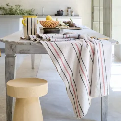 Nappe rectangle 160x250 cm HOSHI en coton fil teint à rayures rose Pêche