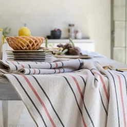 Nappe rectangle 160x250 cm HOSHI en coton fil teint à rayures rose Pêche