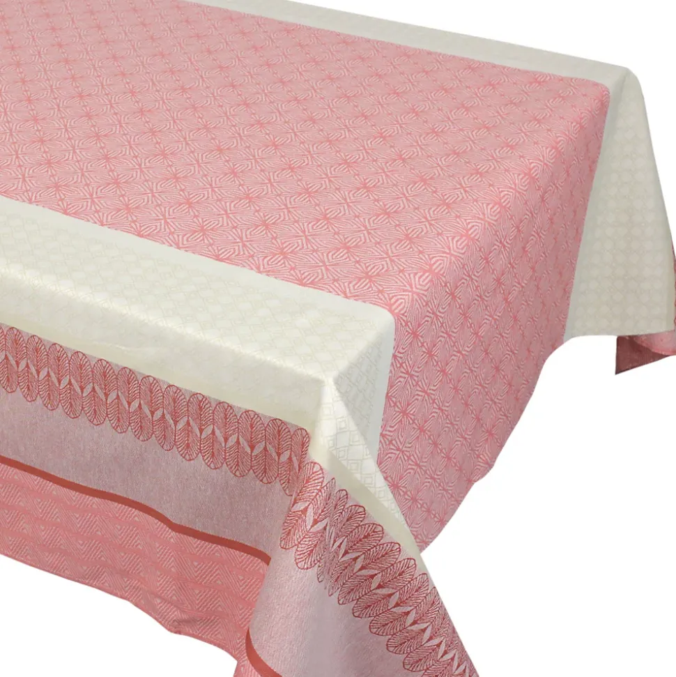 Nappe rectangle 150x200 cm Jacquard coton + CHARLESTON rouge Corail