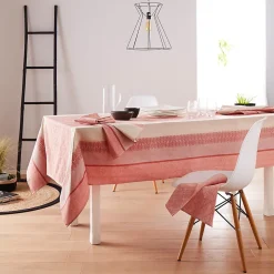 Nappe rectangle 150x200 cm Jacquard coton + CHARLESTON rouge Corail