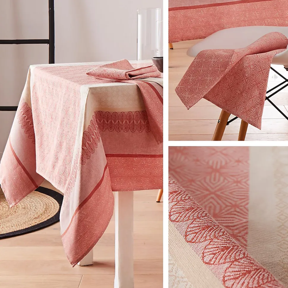Nappe rectangle 150x200 cm Jacquard coton + CHARLESTON rouge Corail