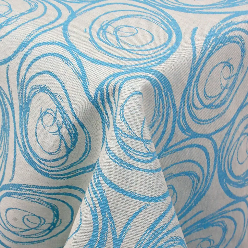 Nappe rectangle 150x300 cm Jacquard coton SPIRALE bleu turquoise