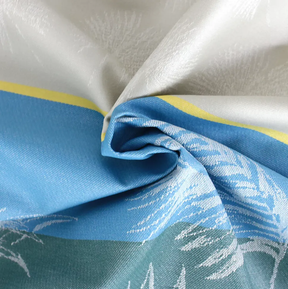 Nappe rectangle 150x300 cm PALMIER bleu lagon Jacquard coton +