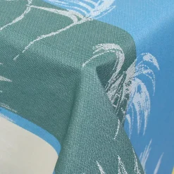 Nappe rectangle 150x300 cm PALMIER bleu lagon Jacquard coton +
