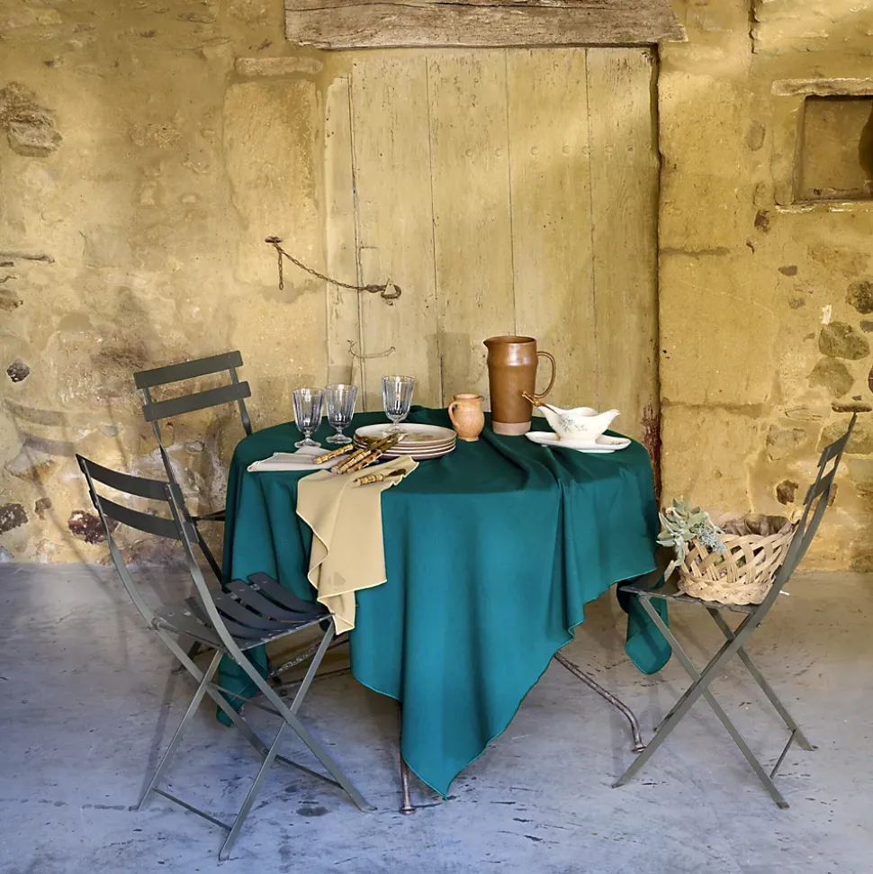 Nappe rectangulaire coton lavé 160x300 cm HONO bleu canard