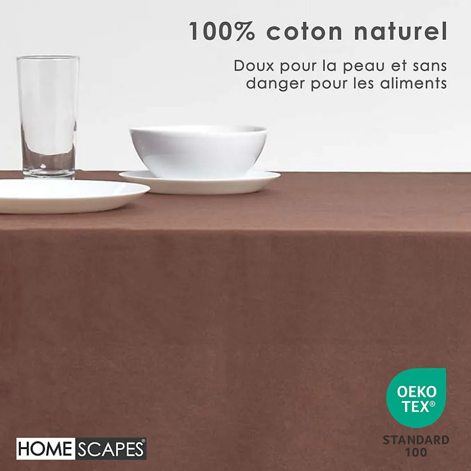 Nappe rectangulaire en 100% coton - Marron chocolat - 138 x 220 cm - HOMESCAPES - Lavable en machine