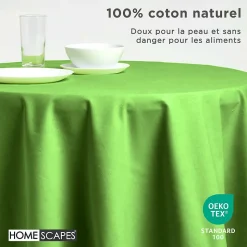 Nappe ronde en 100% coton - citron vert - 178 cm - HOMESCAPES - Lavable en machine