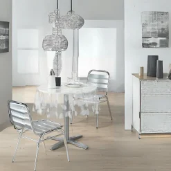 Nappe ronde transparente print feuilles (140x140 cm - Blanc)