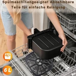 Nettlife Friteuse à air chaud 6 L, panier unique, fenêtre de visualisation -7 programmes de cuisson, friteuse à air chaud (noir)