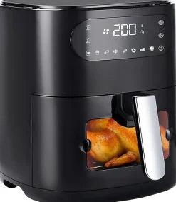 Nettlife Friteuse à air chaud 6 L, panier unique, fenêtre de visualisation -7 programmes de cuisson, friteuse à air chaud (noir)