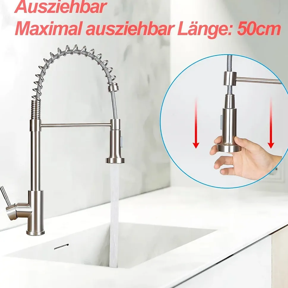 NETTLIFE Robinet cuisine avec douchette extractible mitigeur 2 jets haute pression nickel