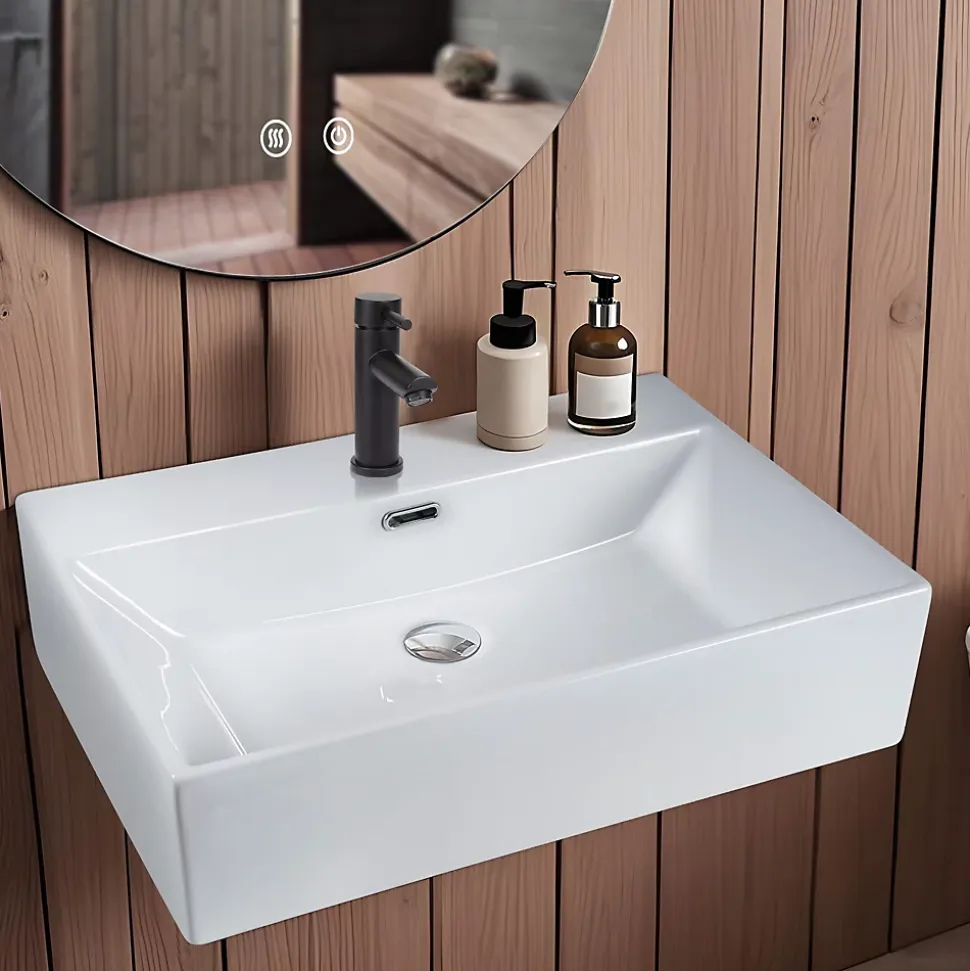 NETTLIFE Vasque à Poser Carrée, L51 x P42 cm, Lavabo de Salle de Bain en Céramique Blanche.