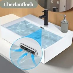 NETTLIFE Vasque à Poser Carrée, L51 x P42 cm, Lavabo de Salle de Bain en Céramique Blanche.