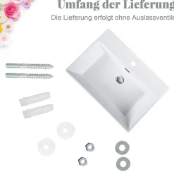 NETTLIFE Vasque à Poser Carrée, L51 x P42 cm, Lavabo de Salle de Bain en Céramique Blanche.