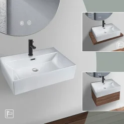 NETTLIFE Vasque à Poser Carrée, L51 x P42 cm, Lavabo de Salle de Bain en Céramique Blanche.