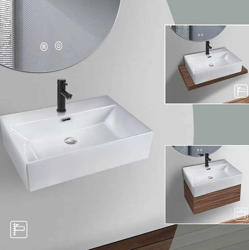 NETTLIFE Vasque à Poser Carrée, L51 x P42 cm, Lavabo de Salle de Bain en Céramique Blanche.