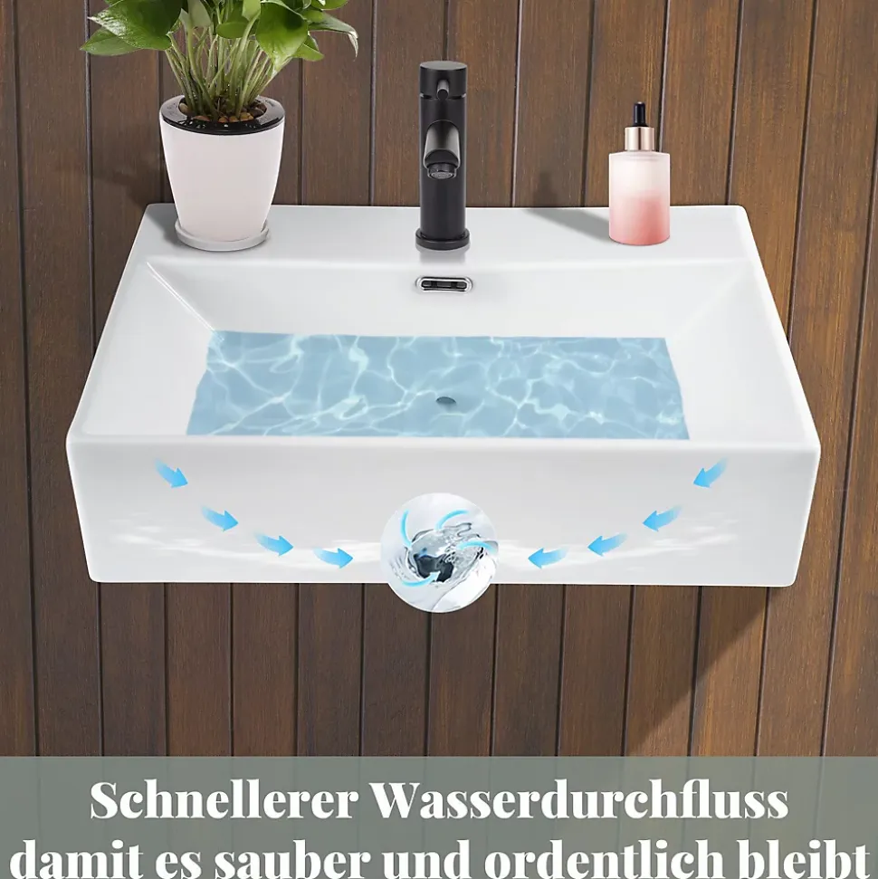 NETTLIFE Vasque à Poser Carrée, L51 x P42 cm, Lavabo de Salle de Bain en Céramique Blanche.