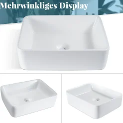 NETTLIFE vasque à poser, Lavabo de salle de bain céramique - vasque à poser carrée blanche L40 x P30cm