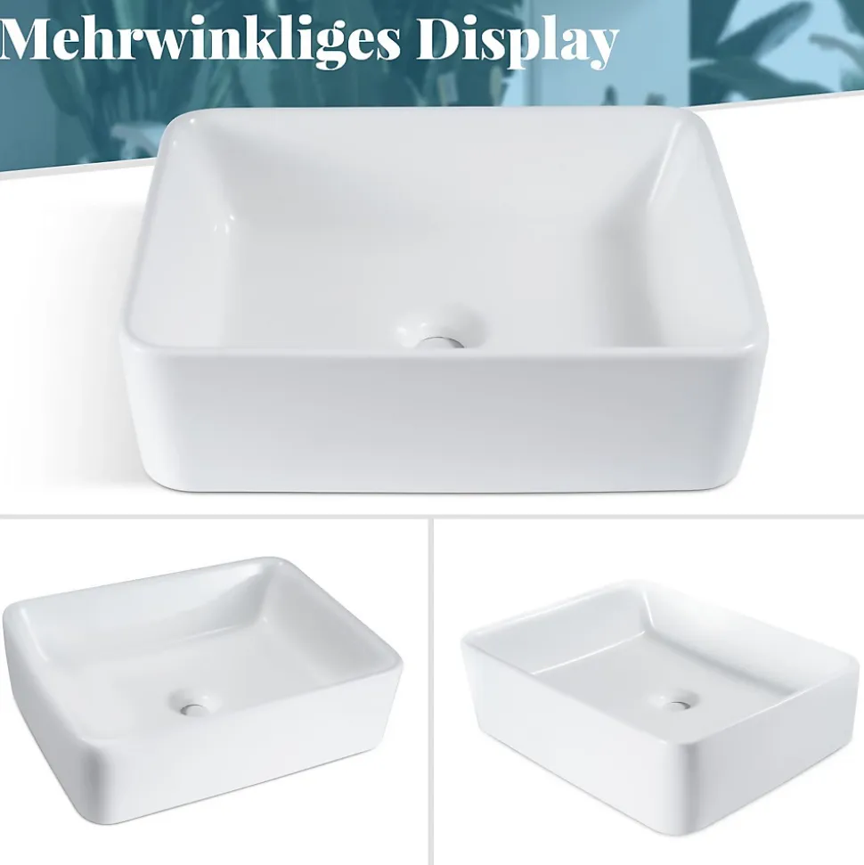 NETTLIFE vasque à poser, Lavabo de salle de bain céramique - vasque à poser carrée blanche L40 x P30cm