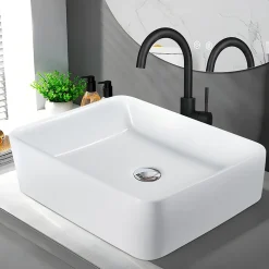 NETTLIFE vasque à poser, Lavabo de salle de bain céramique - vasque à poser carrée blanche L40 x P30cm