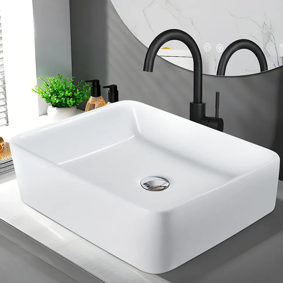 NETTLIFE vasque à poser, Lavabo de salle de bain céramique - vasque à poser carrée blanche L40 x P30cm