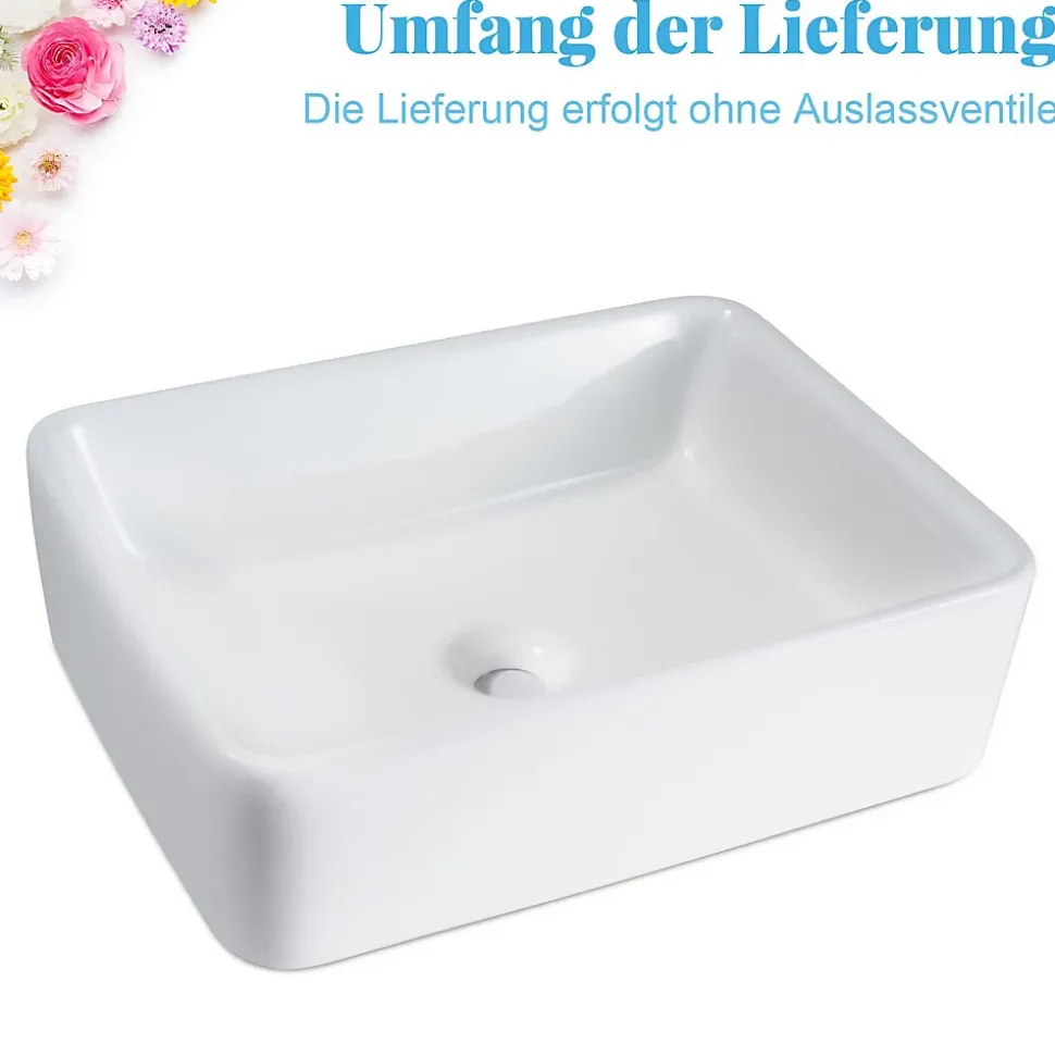 NETTLIFE vasque à poser, Lavabo de salle de bain céramique - vasque à poser carrée blanche L40 x P30cm