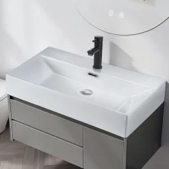 NETTLIFE vasque à poser, Lavabo de salle de bain céramique Blanc - Vasque carrée L60 x P42cm