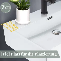 NETTLIFE vasque à poser, Lavabo de salle de bain céramique Blanc - Vasque carrée L60 x P42cm