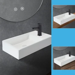 NETTLIFE vasque à poser, Lavabo de salle de bain céramique Blanc - Vasque carrée L40 x P22cm